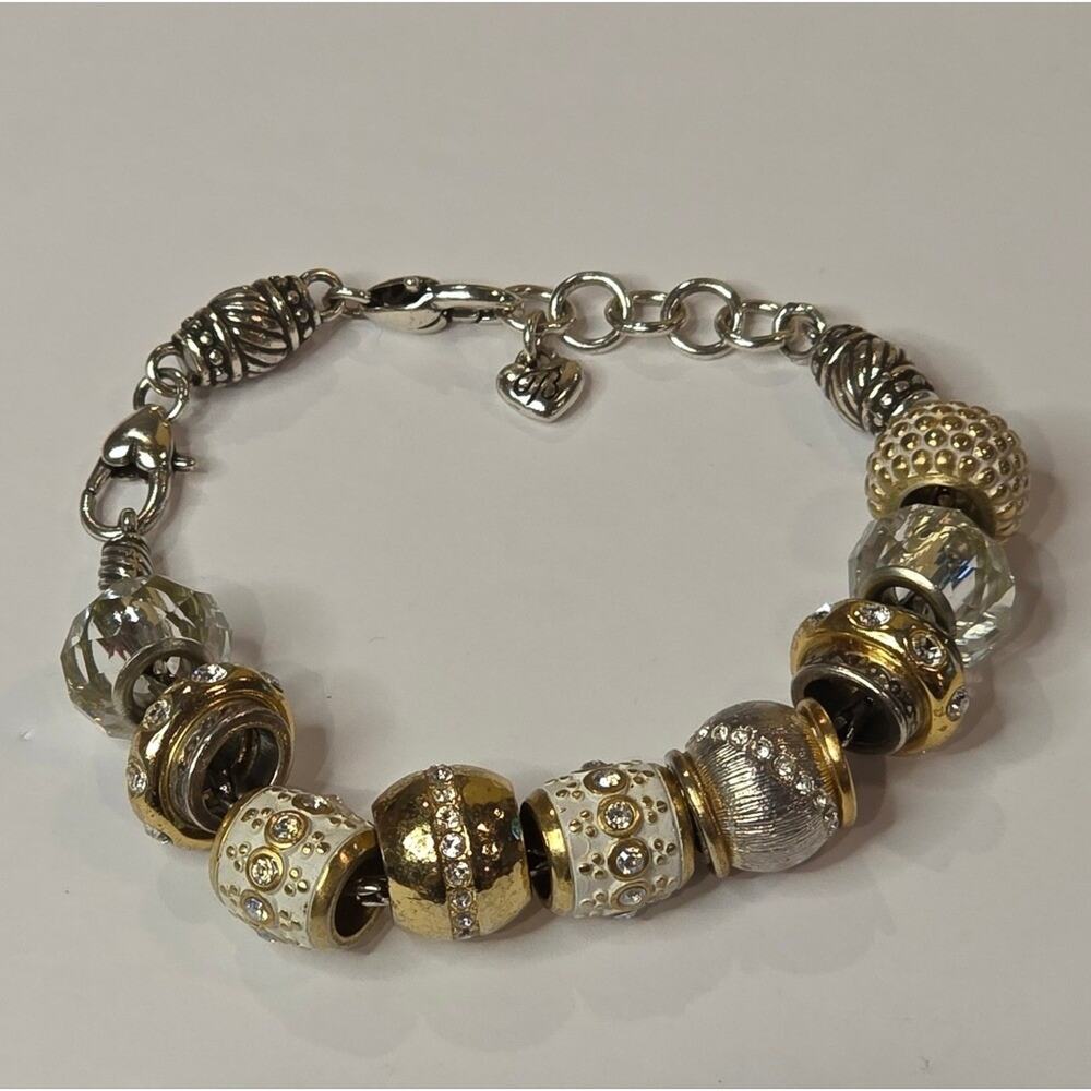Brighton Mixed Metals Gold Silver Plated Spacer Charms Crystals Enamel Bracelet